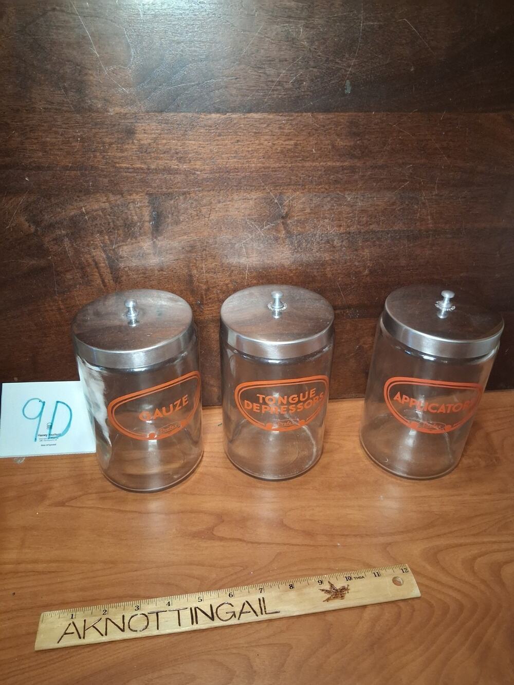 3 Vtg Profex Glass Medical Apothecary Jars Steel Lids For Storage Or Movie Props